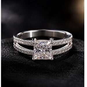 GRA Moissanite Princess Cut Split Shank Engagement Ring D VVS1 925 Silver 1.38ct